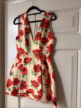 Alice + Olivia Cream Mini Dress with Red Poppy Print